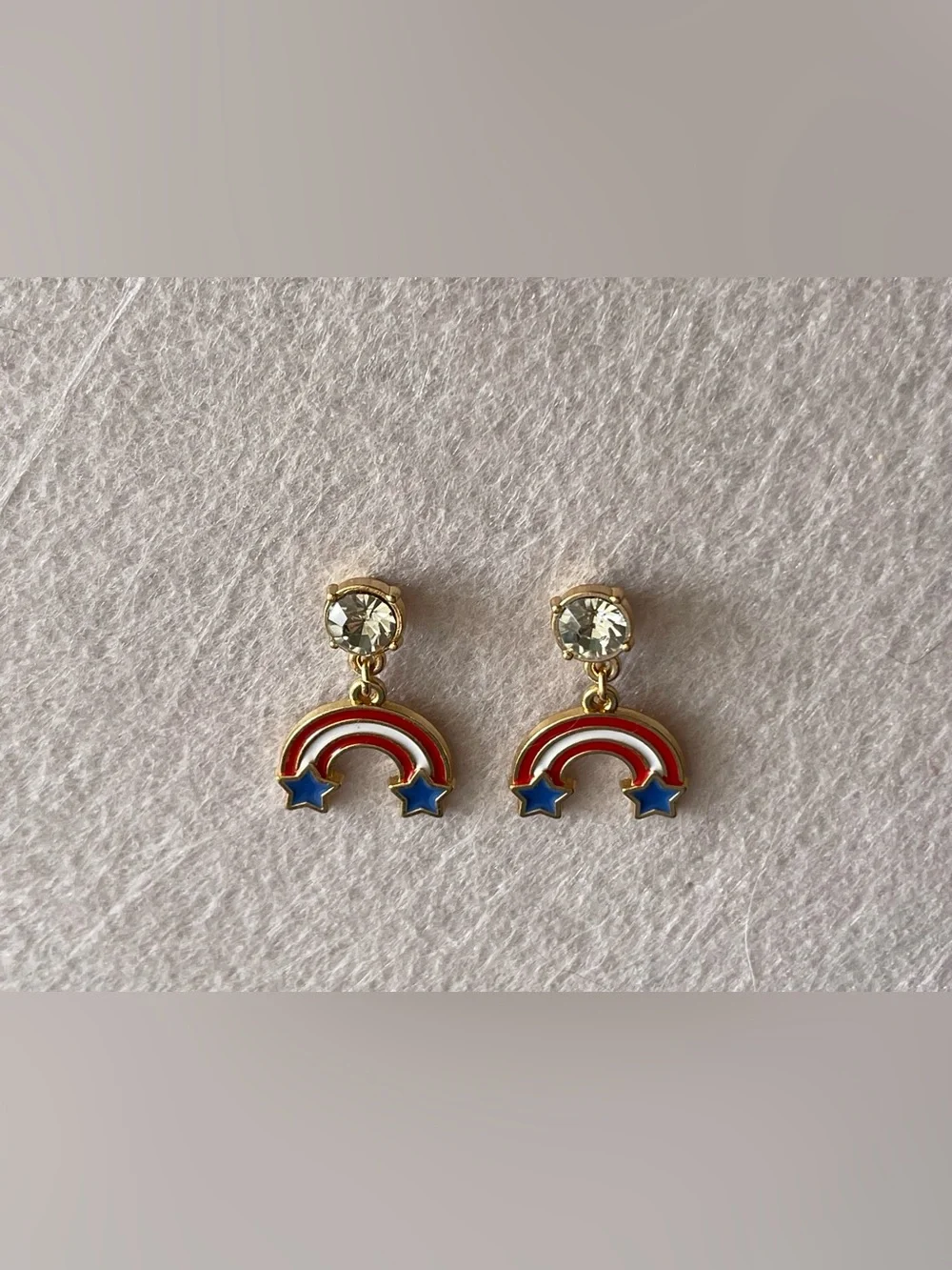 Red & White Rainbow With Blue Stars USA Rhinestone Earrings